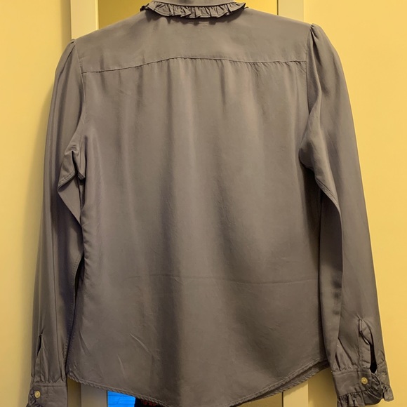 Custom silk button down with ruffle edges - Picture 5 of 5